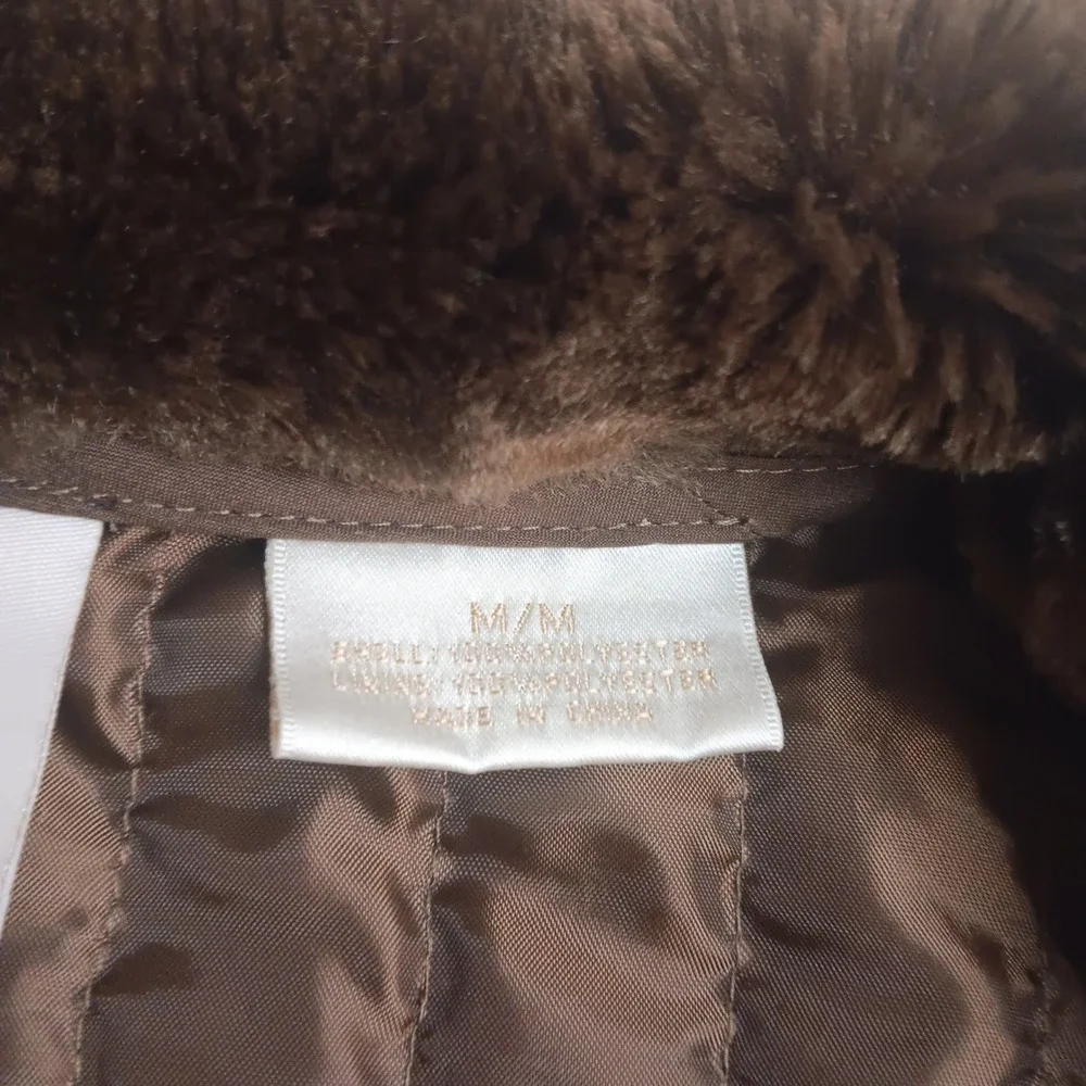 EP Pro Women's Brown Quilted Faux Fur Collar Vest Size M Lightweight Zip Pockets